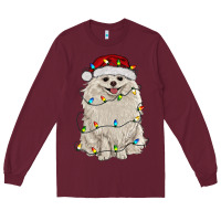 Burgundy white pomeranian with christmas lights Long Sleeve Tee - RanaPortraitStore