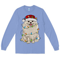Colony Blue white pomeranian with christmas lights Long Sleeve Tee - RanaPortraitStore