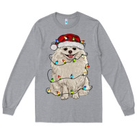 Heather Grey white pomeranian with christmas lights Long Sleeve Tee - RanaPortraitStore