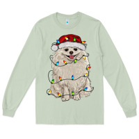 Matcha white pomeranian with christmas lights Long Sleeve Tee - RanaPortraitStore