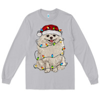 Moon Dust white pomeranian with christmas lights Long Sleeve Tee - RanaPortraitStore