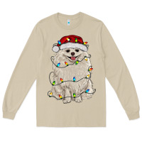 Mushroom white pomeranian with christmas lights Long Sleeve Tee - RanaPortraitStore