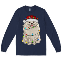White Pomeranian With Christmas Lights Long Sleeve Tee | Teevron