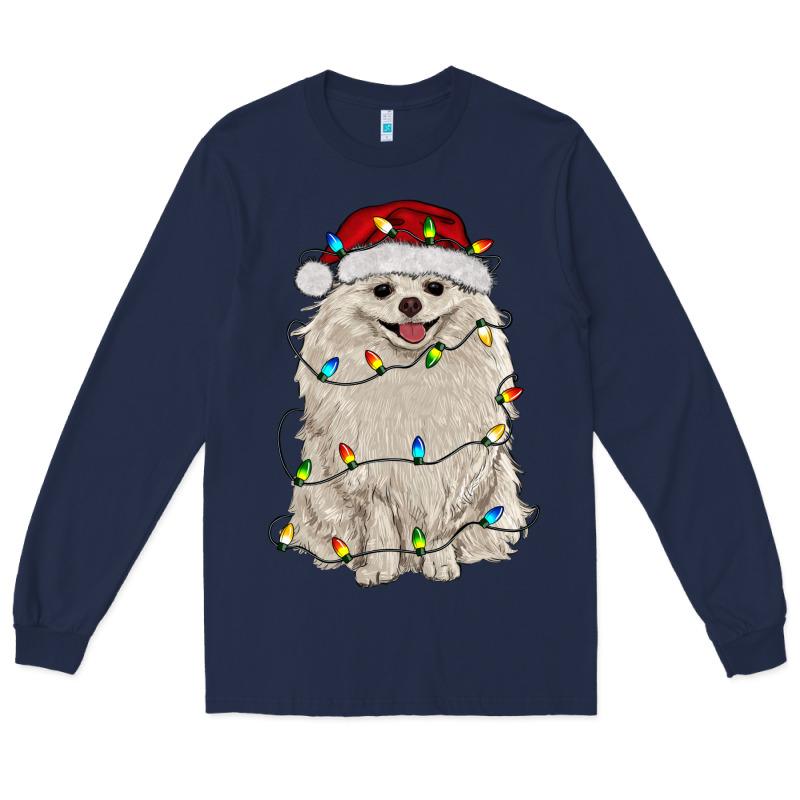 White Pomeranian With Christmas Lights Long Sleeve Tee by RanaPortraitStore | Teevron