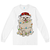 White white pomeranian with christmas lights Long Sleeve Tee - RanaPortraitStore