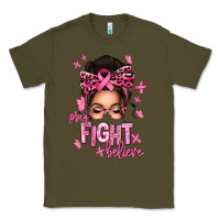 Army Green pray fight believe breast cancer afro messy bun Classic Tee - texasbilliewilder