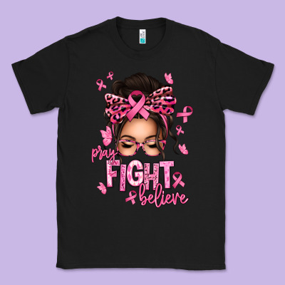 Pray Fight Believe Breast Cancer Afro Messy Bun Classic Tee Designed By Texasbilliewilder