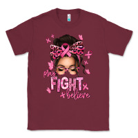 Burgundy pray fight believe breast cancer afro messy bun Classic Tee - texasbilliewilder