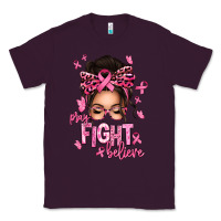 Plum pray fight believe breast cancer afro messy bun Classic Tee - texasbilliewilder