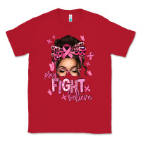 Red pray fight believe breast cancer afro messy bun Classic Tee - texasbilliewilder