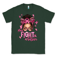Sports Green pray fight believe breast cancer afro messy bun Classic Tee - texasbilliewilder