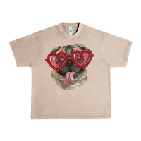 French Oak pug with love glasses Urban Heavy Tee - RanaPortraitStore