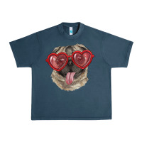 Midnight Navy pug with love glasses Urban Heavy Tee - RanaPortraitStore