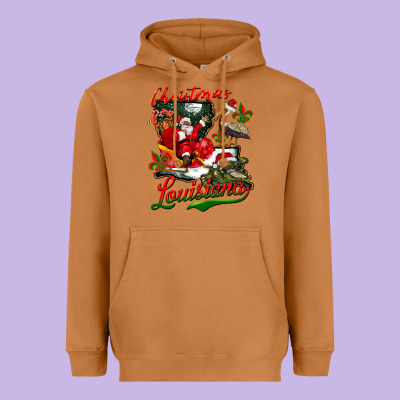 Louisiana Christmas With  Afro Santa Heavyweight Hoodie Designed By Barkaloodesign