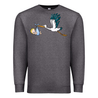 Charcoal Heather stork with baby boy Premium Sweatshirt - BarkalooDesign