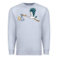 Heather Grey stork with baby boy Premium Sweatshirt - BarkalooDesign
