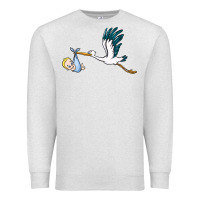 Oatmeal Heather stork with baby boy Premium Sweatshirt - BarkalooDesign