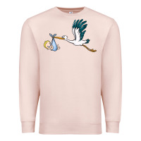 Pale Pink stork with baby boy Premium Sweatshirt - BarkalooDesign