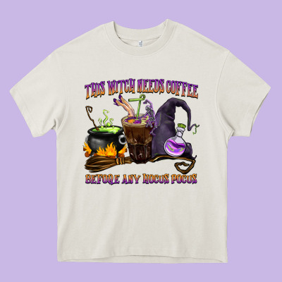 This Witch Needs Coffee Before Any Hocus Pocus Heavy Core Tee Designed By Barkaloodesign