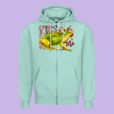 Kiss Me Frog Zipper Hoodie Designed By Racoondesign