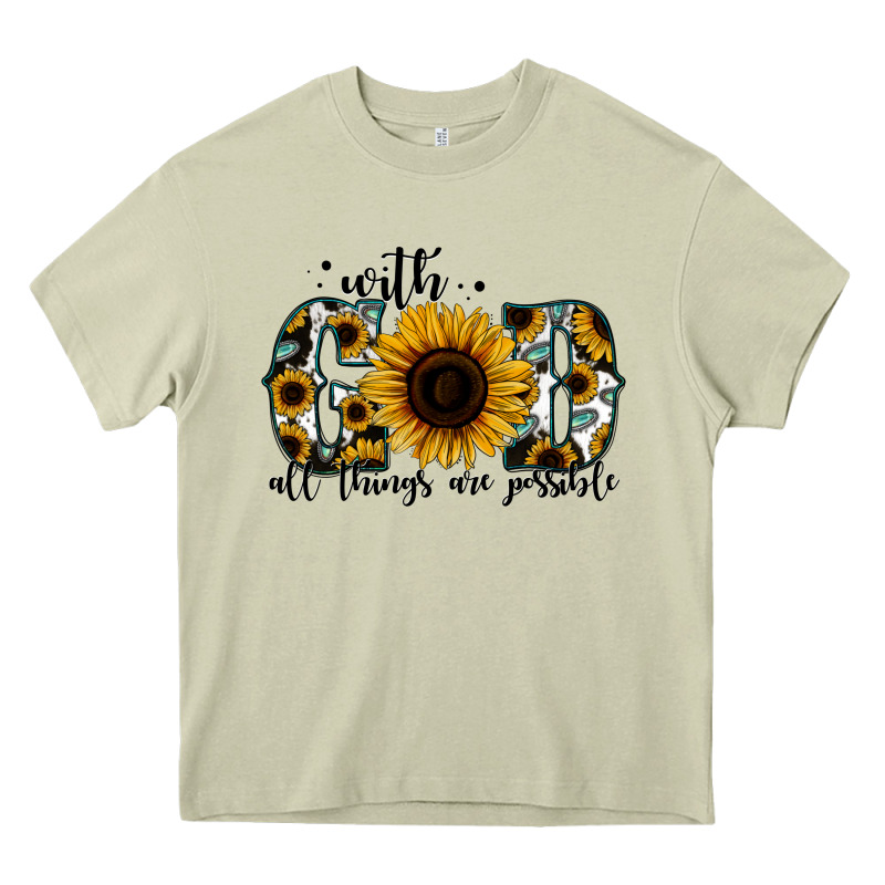 With God All Things Are Possible Sunflower Heavy Core Tee by Jasminsmagicworld | Teevron