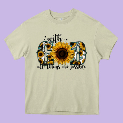 With God All Things Are Possible Sunflower Heavy Core Tee Designed By Jasminsmagicworld