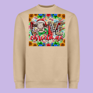 Love Christmas Cow Heavyweight Sweatshirt Designed By Cowhidedigitalart