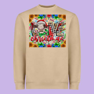 Love Christmas Cow Heavyweight Sweatshirt Designed By Cowhidedigitalart