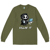 Army Green killin' it shirt funny grim reaper halloween sarcasm Long Sleeve Tee - trangStudio