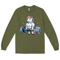 Army Green Unicorn Weightlifting T Fitness Gym Deadlift Rainbow Gifts Party Men W Long Sleeve Tee - trangStudio