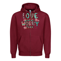 Burgundy love more worry less Zipper Hoodie - RacoonDesign