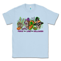 Dusty Blue Peace love Halloween Classic Tee - NancyCooperArtShop