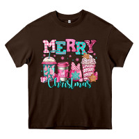 Chocolate Brown merry christmas pink coffee cups Heavy Core Tee - Jasminsmagicworld