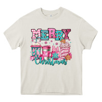 Cream merry christmas pink coffee cups Heavy Core Tee - Jasminsmagicworld