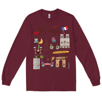 Burgundy paris bonjour eiffel tower paris lover paris traveling vacay Long Sleeve Tee - trangStudio