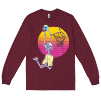 Burgundy basketball player halloween pumpkin skeletons kids boys Long Sleeve Tee - trangStudio