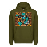 Army Green turquoise sunflower hearts Premium Hoodie - Jasminsmagicworld