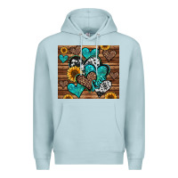 Blue Mist turquoise sunflower hearts Premium Hoodie - Jasminsmagicworld