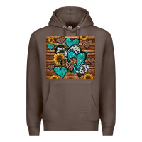 Coffee turquoise sunflower hearts Premium Hoodie - Jasminsmagicworld