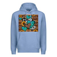 Colony Blue turquoise sunflower hearts Premium Hoodie - Jasminsmagicworld