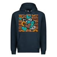 Navy turquoise sunflower hearts Premium Hoodie - Jasminsmagicworld