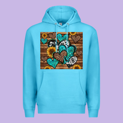 Turquoise Sunflower Hearts Premium Hoodie Designed By Jasminsmagicworld