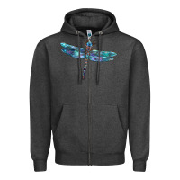 Charcoal Heather Blue Dragonfly Zipper Hoodie - LillyAllenDesigns