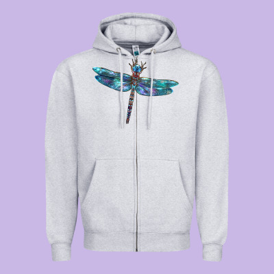 Blue Dragonfly Zipper Hoodie Designed By Lillyallendesigns