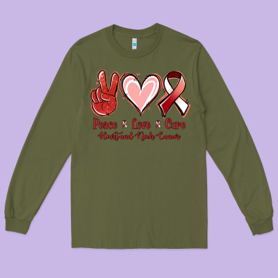 Peace Love Cure Heart And Neck Cancer Long Sleeve Tee Designed By Jasminsmagicworld