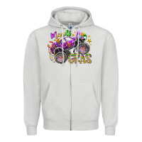 Dove Grey mardi gras monster truck Zipper Hoodie - RacoonDesign