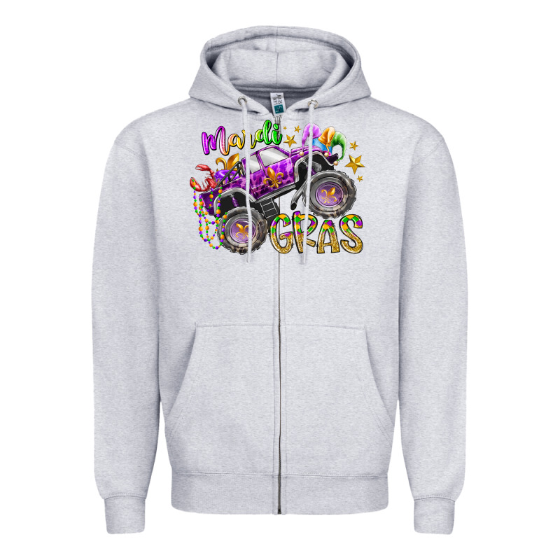 Mardi Gras Monster Truck Zipper Hoodie by RacoonDesign | Teevron