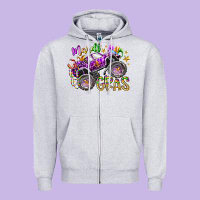 Mardi Gras Monster Truck Zipper Hoodie Designed By Racoondesign