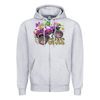 Heather Grey mardi gras monster truck Zipper Hoodie - RacoonDesign