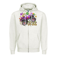 Oatmeal Heather mardi gras monster truck Zipper Hoodie - RacoonDesign